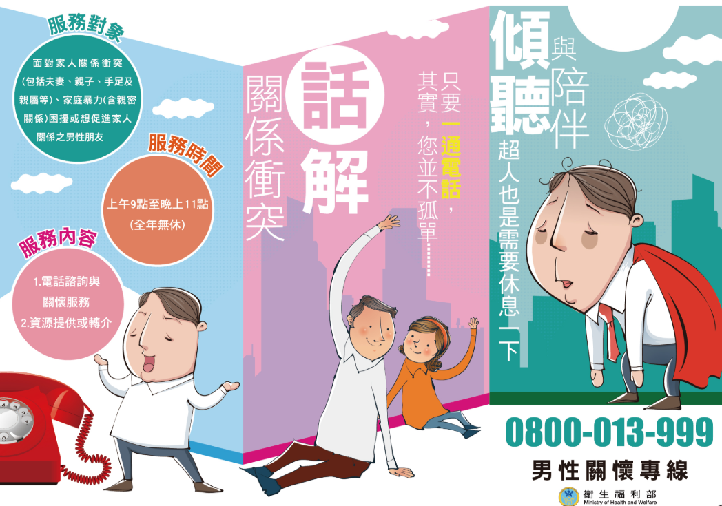 「男性關懷專線」衛福部: 找到心理壓力紓解的窗口